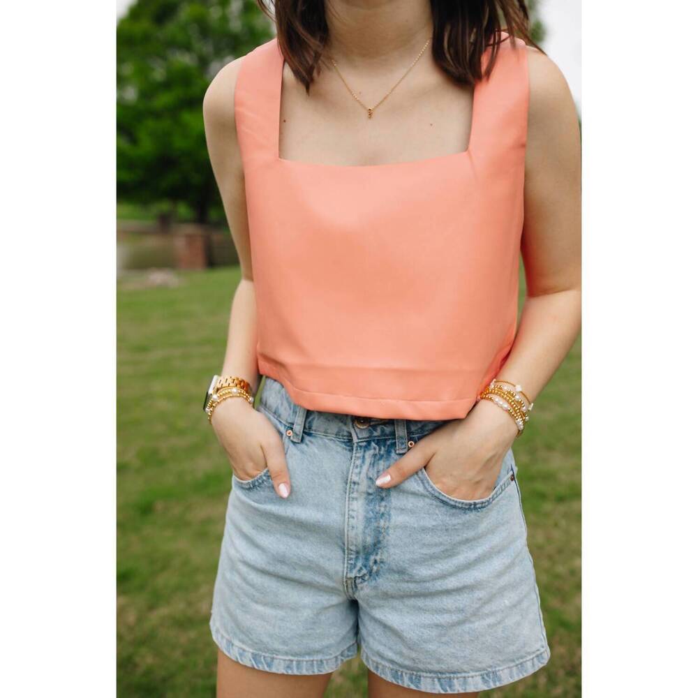 NEW BUDDYLOVE manning vegan leather cropped tank top in coral